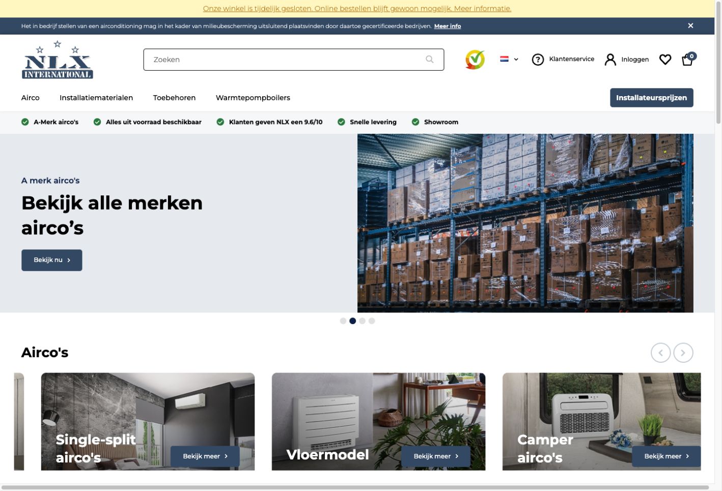 Screenshot van de NLX International-webshop